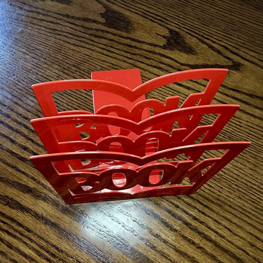 Vintage Red Metal Bookends / Book Dividers – Desk Shelf Organizer Set of 3 - Picture 4 of 7